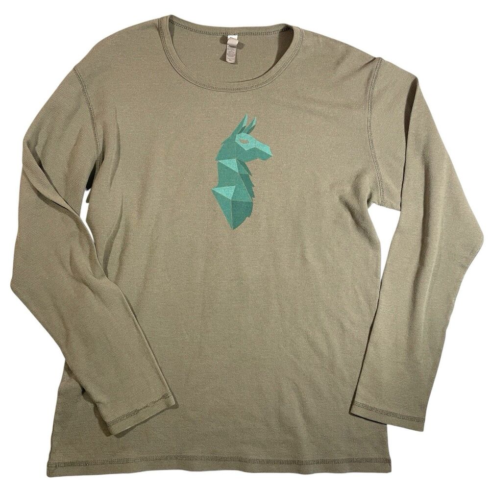Next Level Mens Gray Long Sleeve Graphic Tee Shirt Geometric Lama Alpaca Sz XL